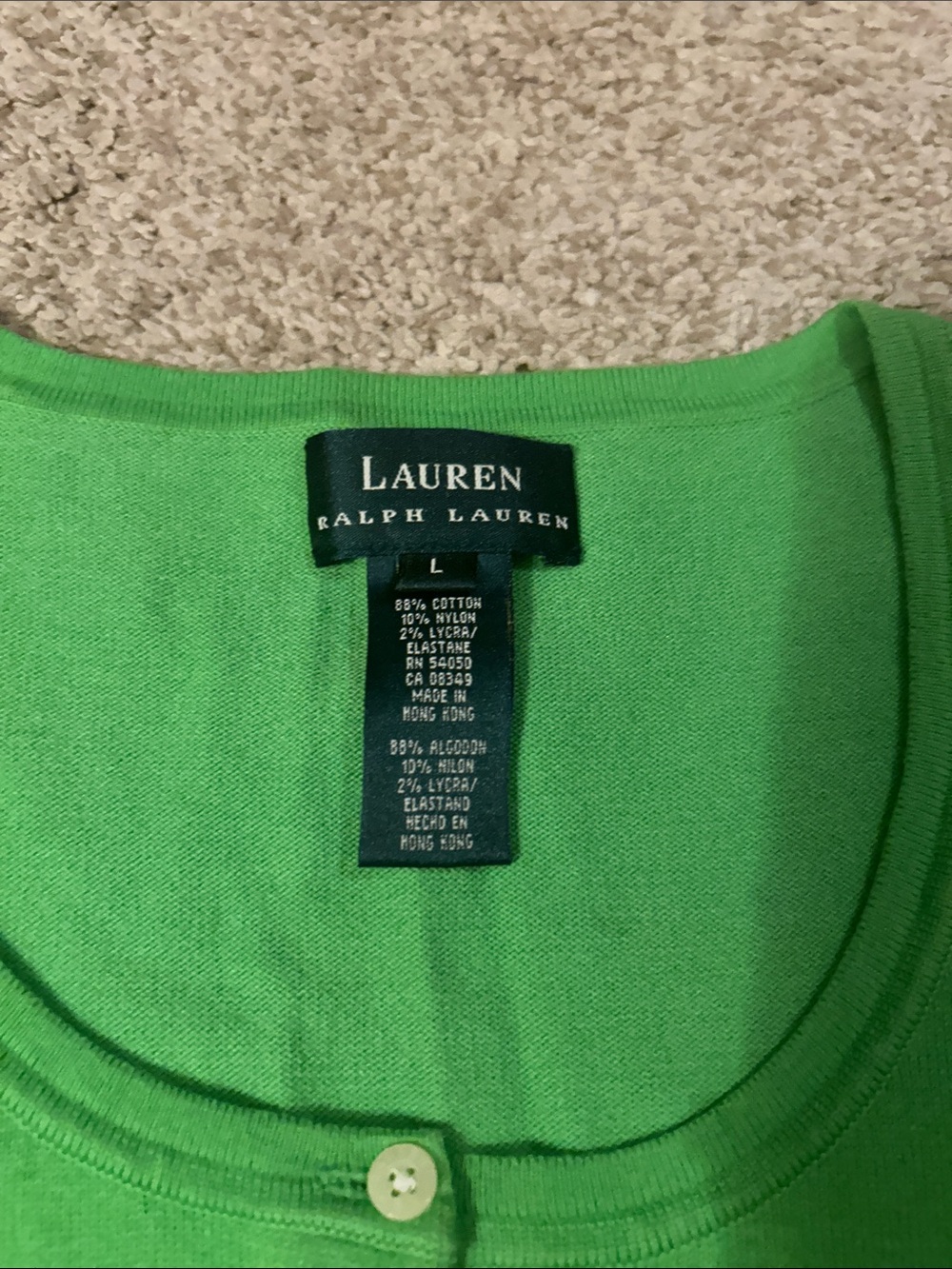 Lauren Ralph Lauren Green Button-Front Cardigan. L. Like new